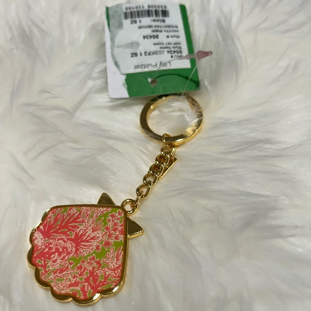Lilly Pulitzer Shell Yeah Seashell Shaped Keychain Hotty Pink Biggest Fan Print - Picture 5 of 8